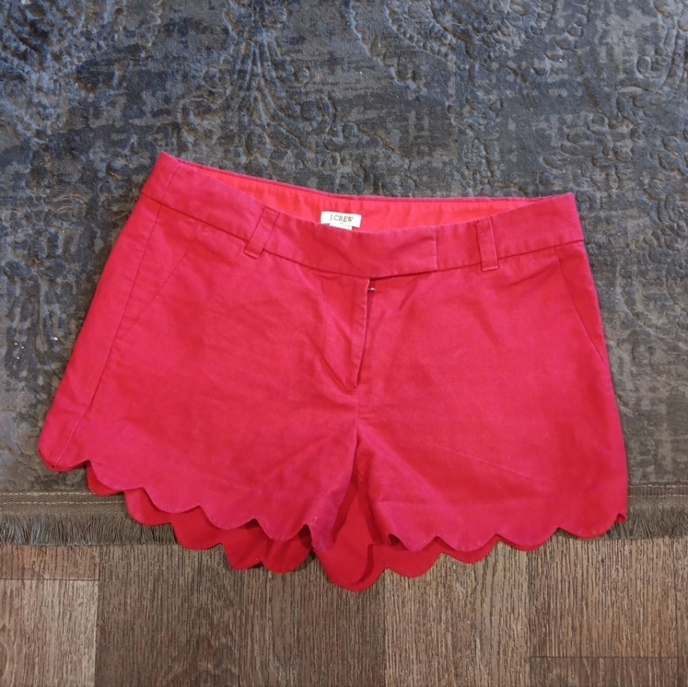 J. Crew Women's Red Linen Cotton Scallop Hem Shorts Sz 4  US